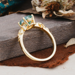 4 Prong Oval Natural Moss Agate Gold Ring for Timeless Love