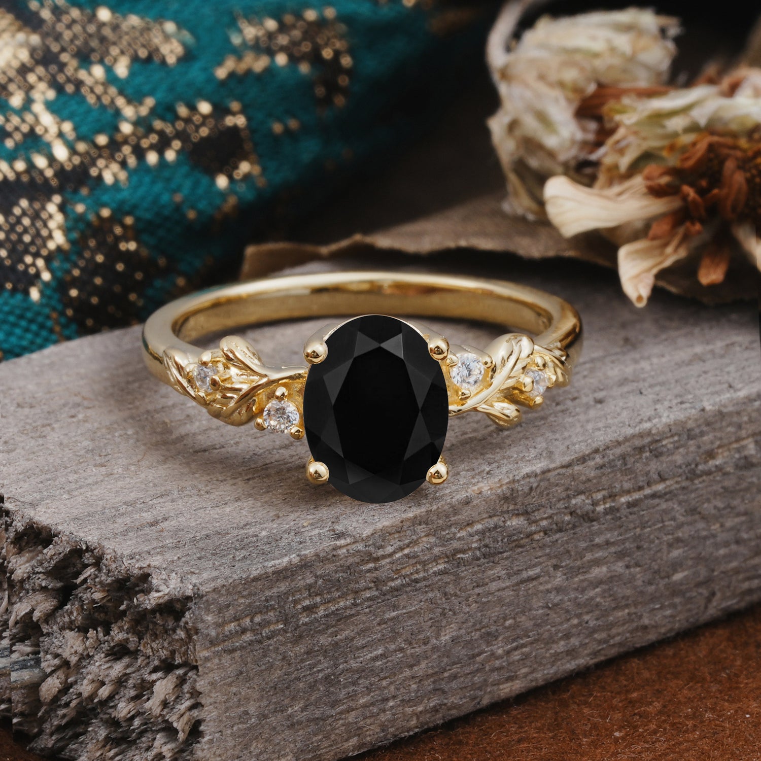 4 Prong Oval Black Onyx Engagement Ring for Timeless Love - Romalar Jewelry