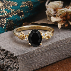 4 Prong Oval Black Onyx Gold Ring for Timeless Love