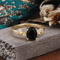 4 Prong Oval Black Onyx Gold Ring for Timeless Love