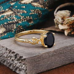4 Prong Oval Black Onyx Gold Ring for Timeless Love