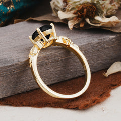 4 Prong Oval Black Onyx Gold Ring for Timeless Love