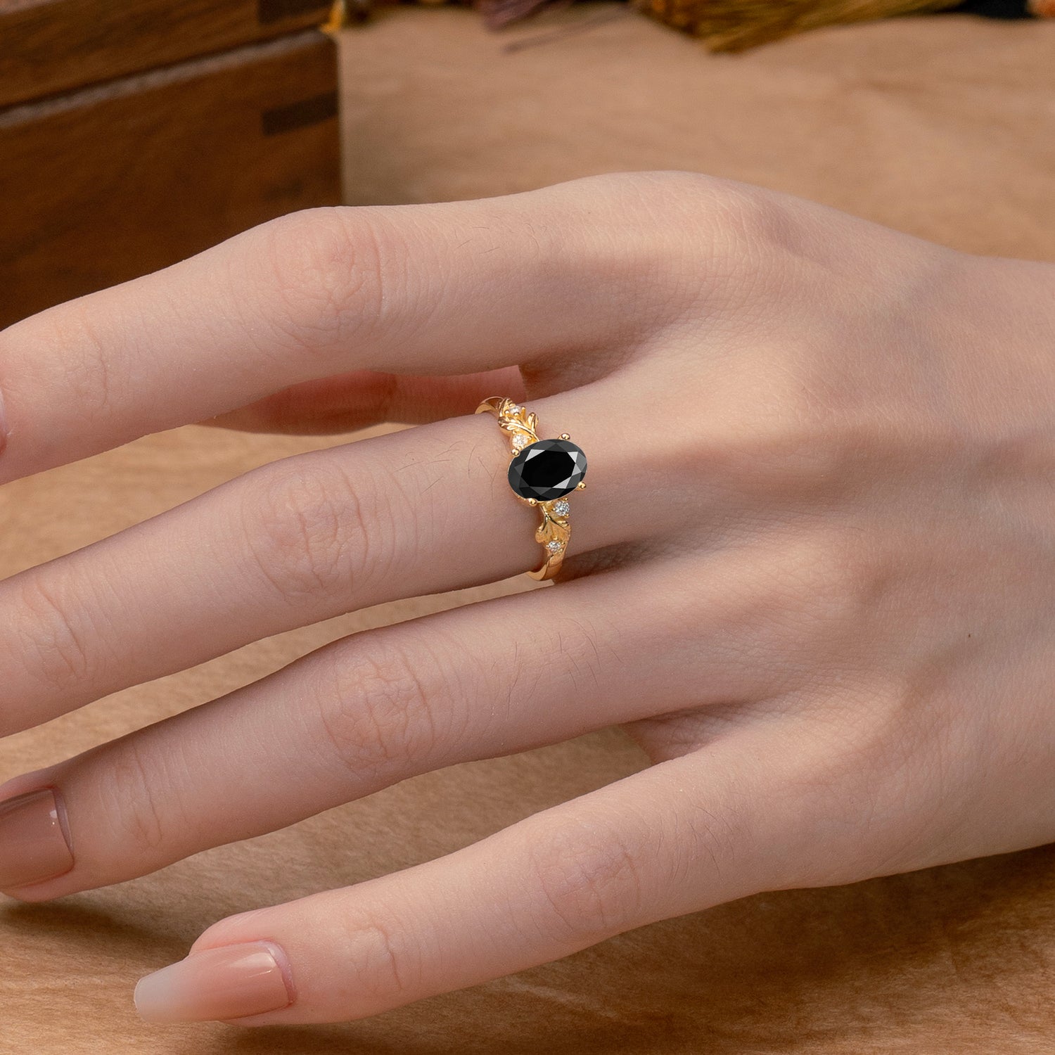 4 Prong Oval Black Onyx Engagement Ring for Timeless Love - Romalar Jewelry