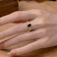 4 Prong Oval Black Onyx Gold Ring for Timeless Love
