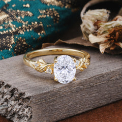 4 Prong Oval Lab Diamond Gold Ring for Timeless Love