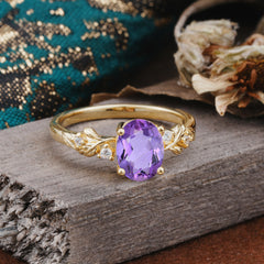 4 Prong Oval Amethyst Gold Ring for Timeless Love