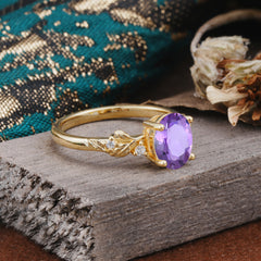4 Prong Oval Amethyst Gold Ring for Timeless Love