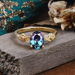 4 Prong Oval Alexandrite Gold Ring for Timeless Love