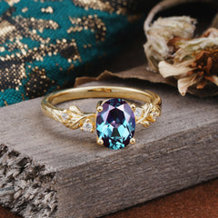 4 Prong Oval Alexandrite Gold Ring for Timeless Love