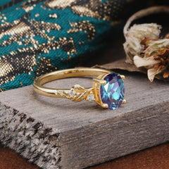 4 Prong Oval Alexandrite Gold Ring for Timeless Love