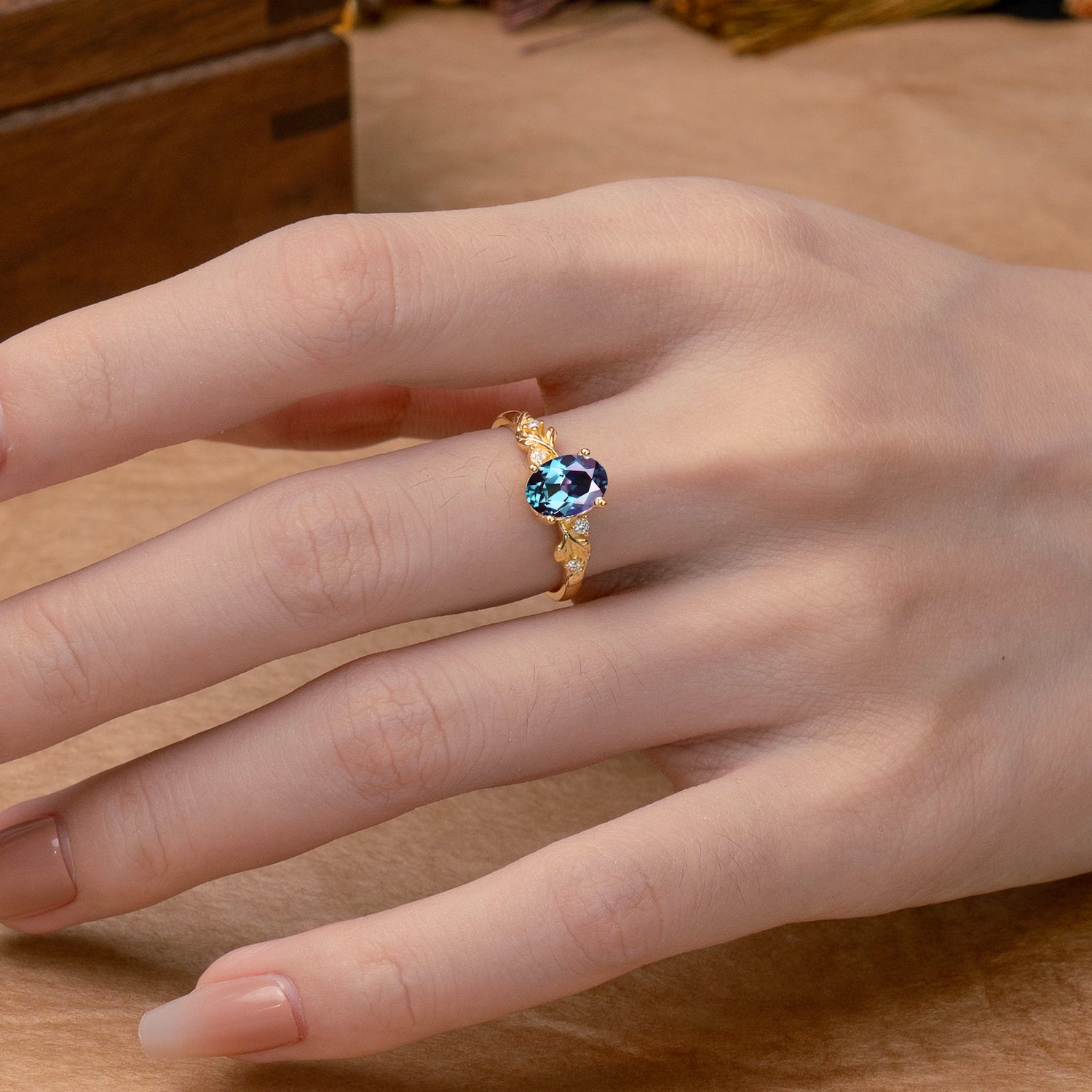 4 Prong Oval Alexandrite Engagement Ring for Timeless Love