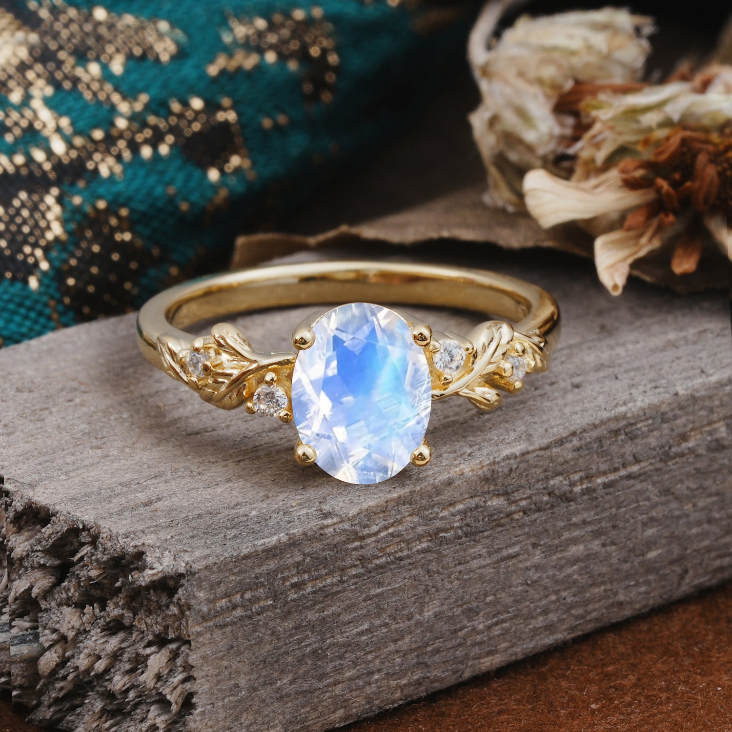 4 Prong Oval Moonstone Engagement Ring for Timeless Love - Romalar Jewelry