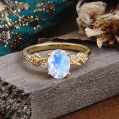 4 Prong Oval Moonstone Gold Ring for Timeless Love