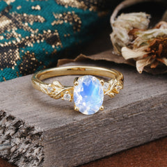 4 Prong Oval Moonstone Gold Ring for Timeless Love