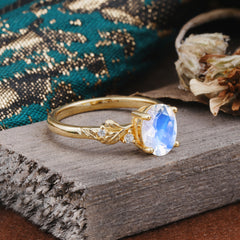 4 Prong Oval Moonstone Gold Ring for Timeless Love