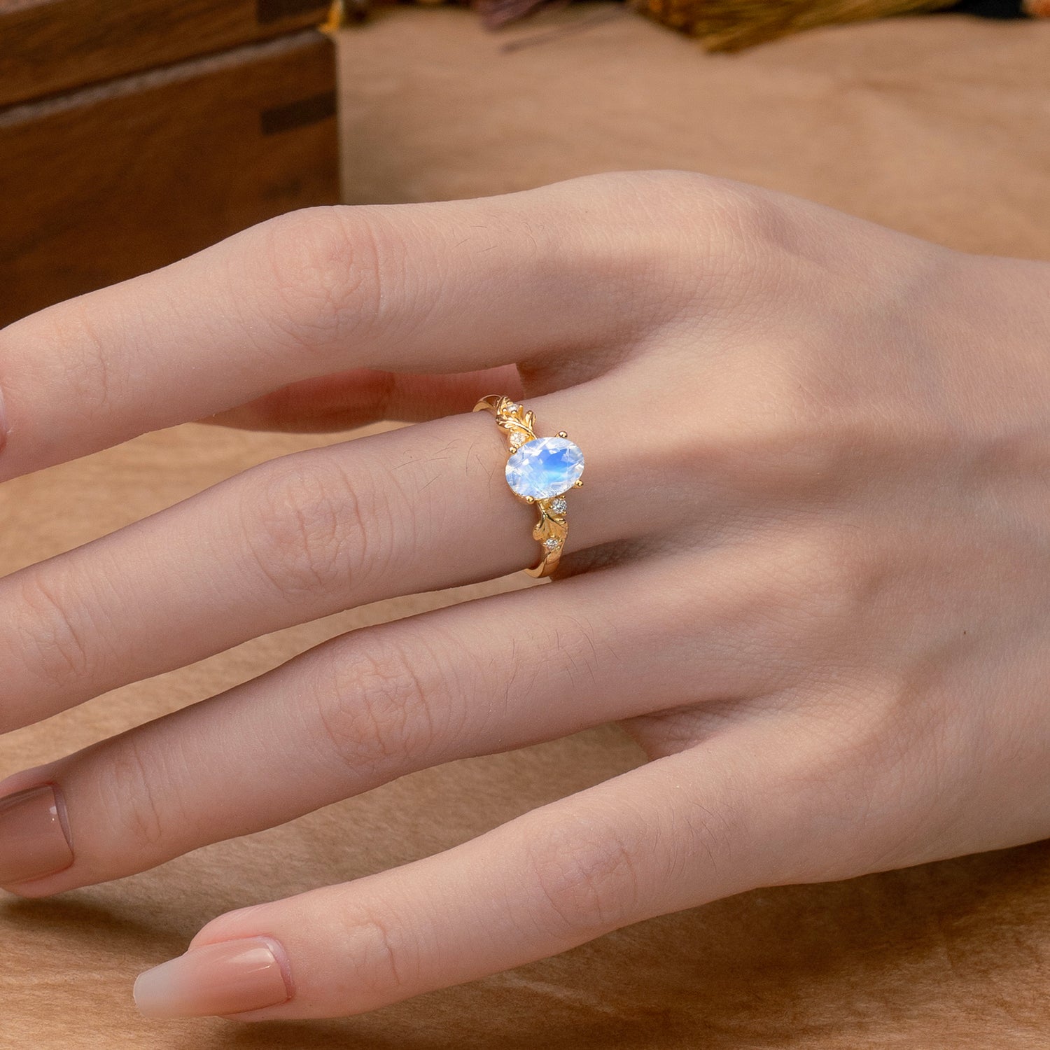 4 Prong Oval Moonstone Engagement Ring for Timeless Love - Romalar Jewelry
