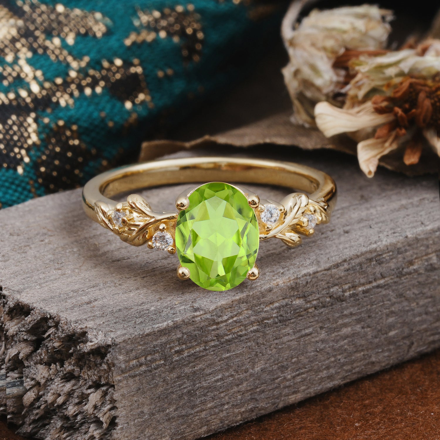 4 Prong Oval Peridot Engagement Ring for Timeless Love