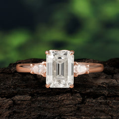 Vintage - Style Emerald Cut Moissanite Ring