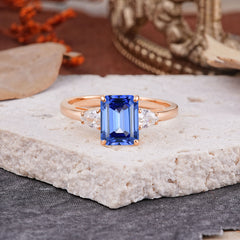 Vintage - Style 4 Prong Emerald Cut Sapphire Ring