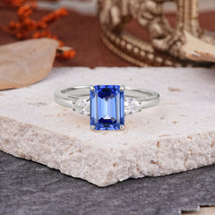 Vintage - Style 4 Prong Emerald Cut Sapphire Ring
