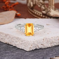 Vintage - Style 4 Prong Emerald Cut Citrine Ring