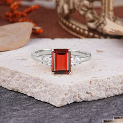 Vintage - Style 4 Prong Emerald Cut Garnet Ring