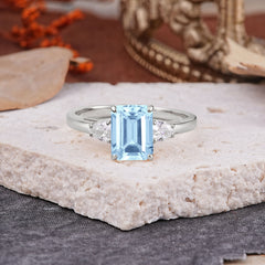 Vintage - Style 4 Prong Emerald Cut Aquamarine Ring