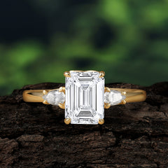 Vintage - Style Emerald Cut Moissanite Ring