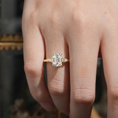 Vintage - Style Emerald Cut Moissanite Ring