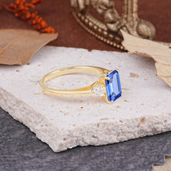 Vintage - Style 4 Prong Emerald Cut Sapphire Ring