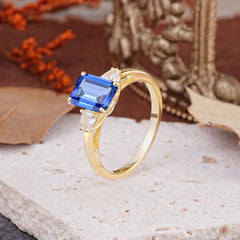 Vintage - Style 4 Prong Emerald Cut Sapphire Ring