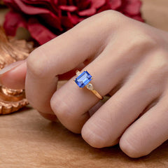 Vintage - Style 4 Prong Emerald Cut Sapphire Ring
