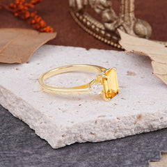 Vintage - Style 4 Prong Emerald Cut Citrine Ring