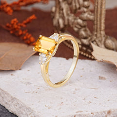Vintage - Style 4 Prong Emerald Cut Citrine Ring