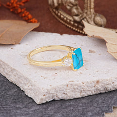 Vintage - Style 4 Prong Emerald Cut Turquoise Ring