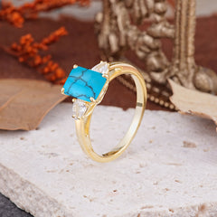 Vintage - Style 4 Prong Emerald Cut Turquoise Ring