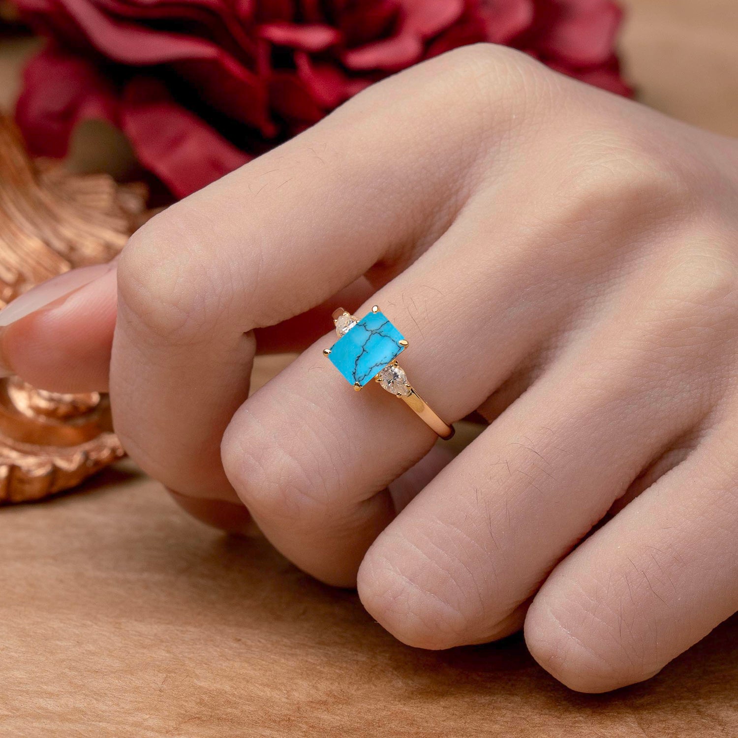 Classic - Style 4 Prong Emerald Cut Turquoise Engagement Ring