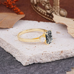 Vintage - Style 4 Prong Emerald Cut Black Rutilated Quartz Ring