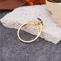 Vintage - Style 4 Prong Emerald Cut Black Rutilated Quartz Ring