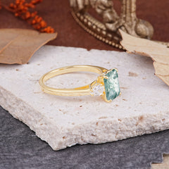 Vintage - Style 4 Prong Emerald Cut Natural Moss Agate Ring
