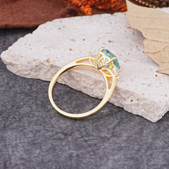 Vintage - Style 4 Prong Emerald Cut Natural Moss Agate Ring