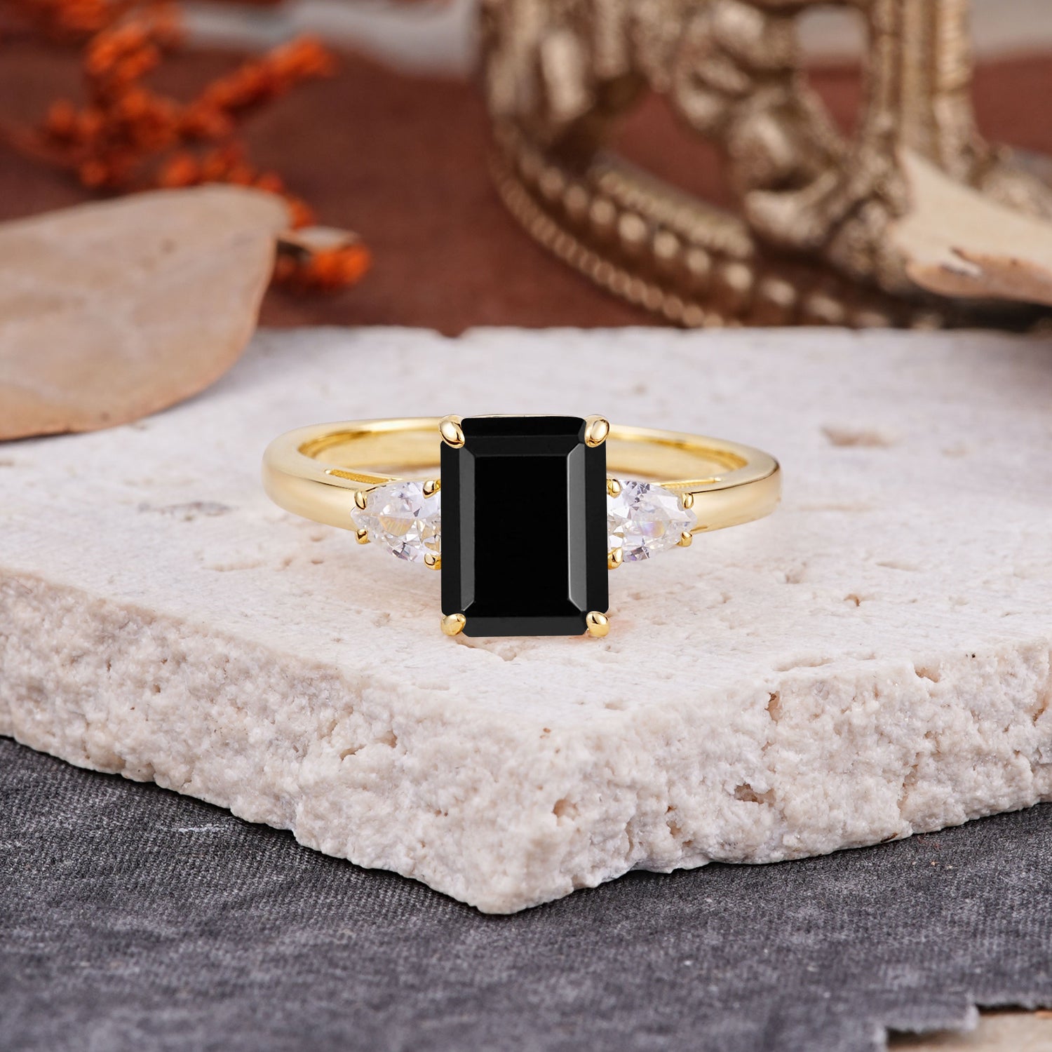 Classic - Style 4 Prong Emerald Cut Black Onyx Engagement Ring