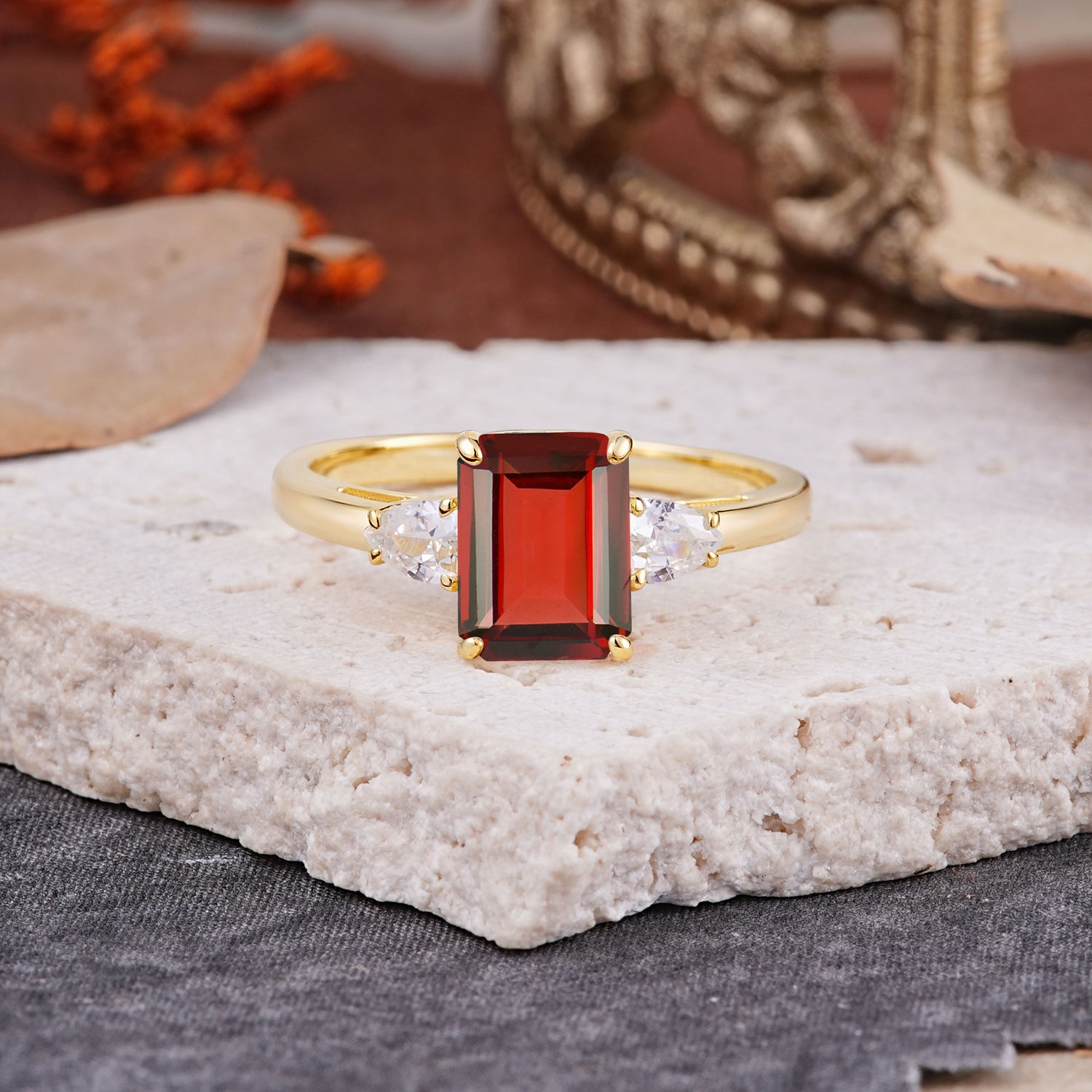 Vintage - Style 4 Prong Emerald Cut Garnet Engagement Ring