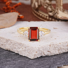 Vintage - Style 4 Prong Emerald Cut Garnet Ring