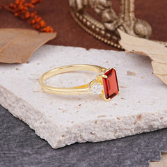 Vintage - Style 4 Prong Emerald Cut Garnet Ring