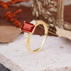Vintage - Style 4 Prong Emerald Cut Garnet Ring