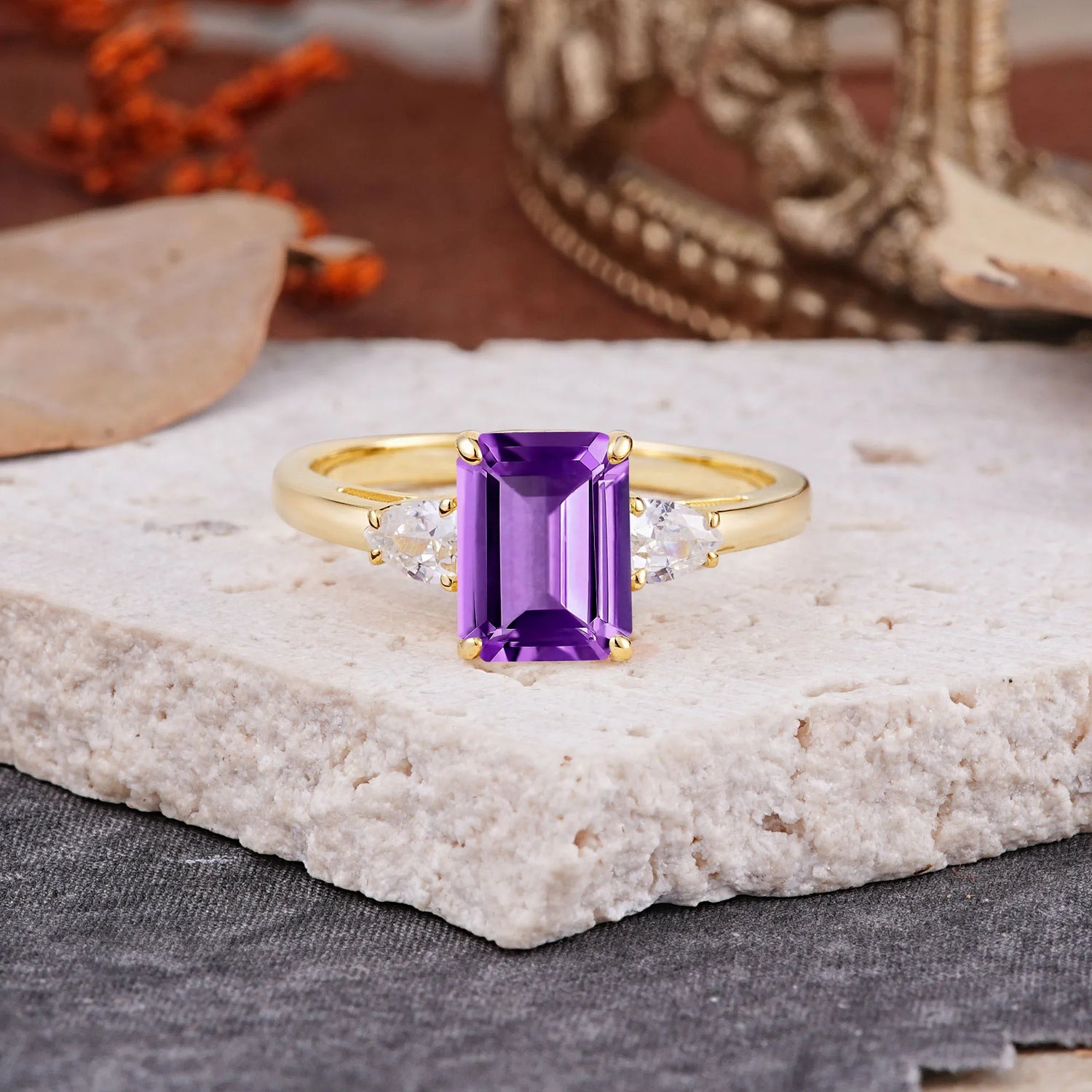 Vintage - Style 4 Prong Emerald Cut Amethyst Engagement Ring