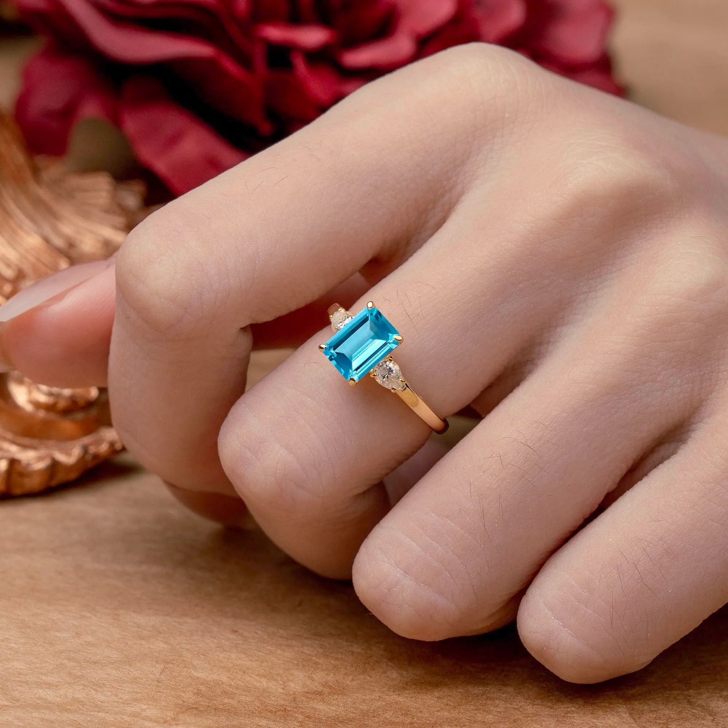 Vintage - Style 4 Prong Emerald Cut Aquamarine Engagement Ring