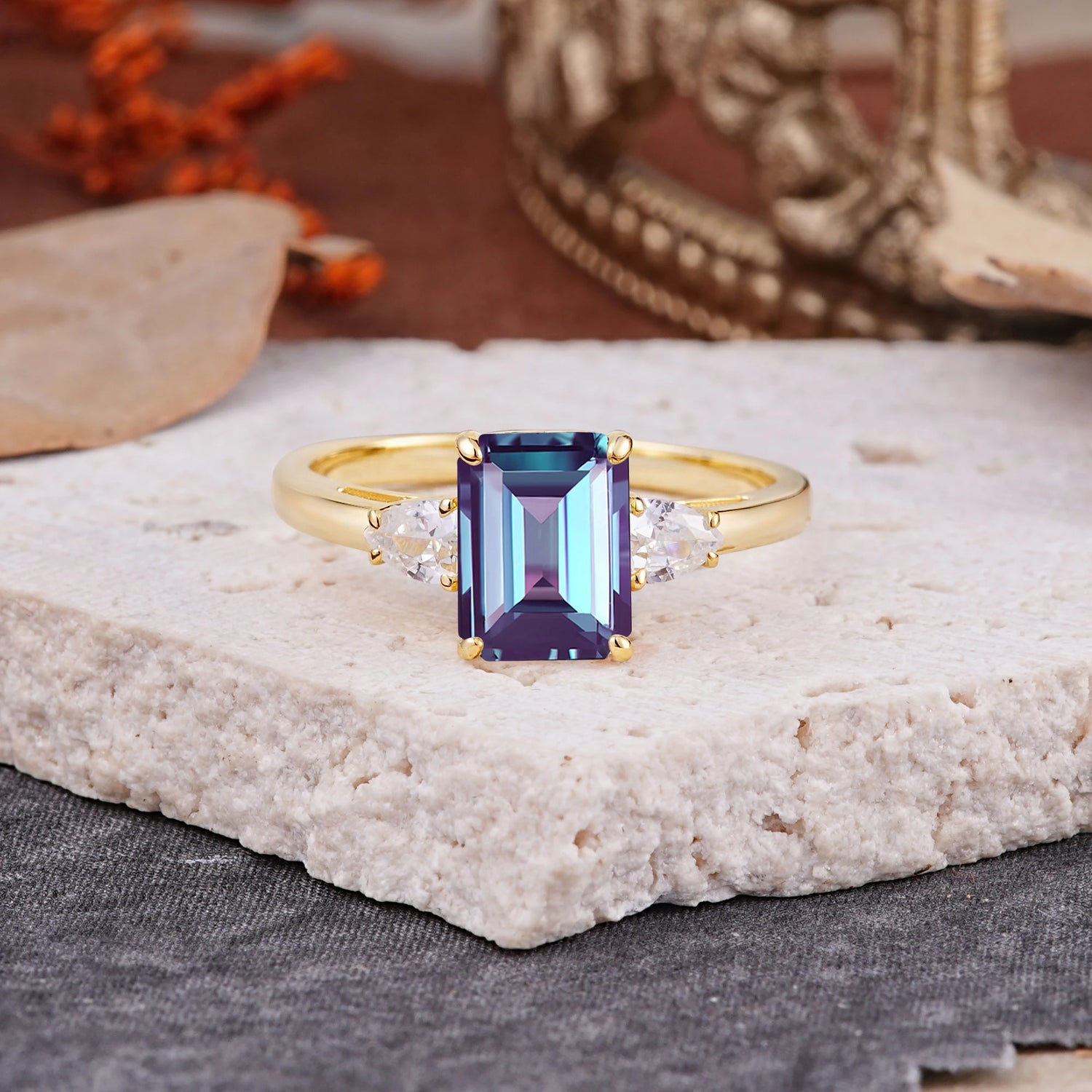 Classic - Style 4 Prong Emerald Cut Alexandrite Engagement Ring