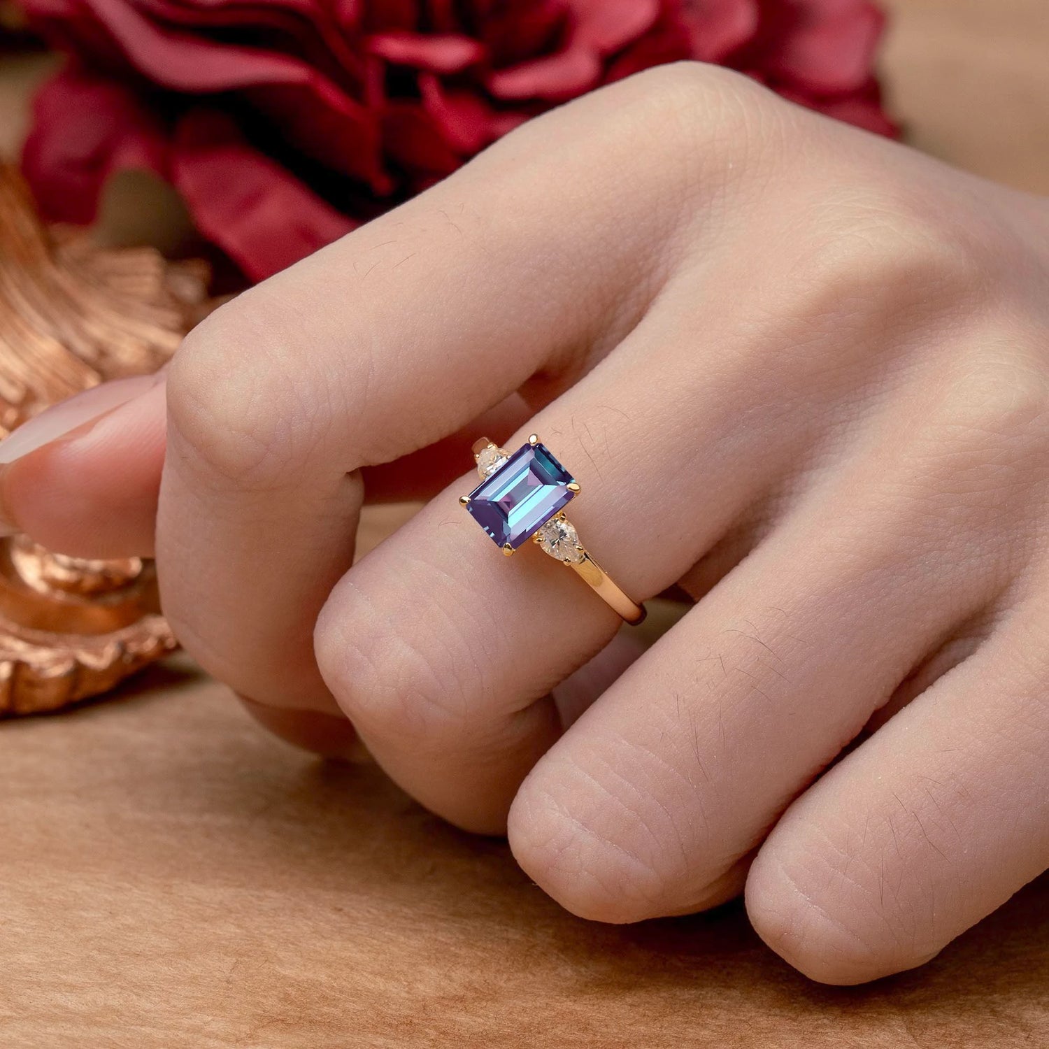 Classic - Style 4 Prong Emerald Cut Alexandrite Engagement Ring
